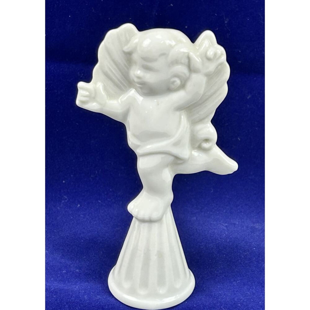 Vintage White Porcelain Cherub Angel Candle Snuffer Figurine Sculpture